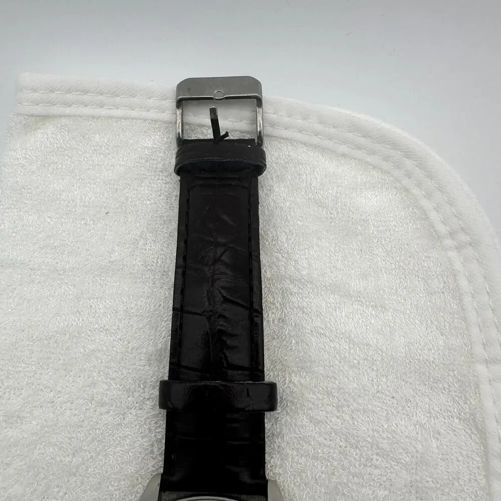 Merona FMDM233 Quartz Watch Silver Tone Case Cream Dial Black Strap